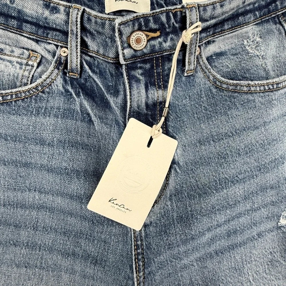 KanCan High Rise Wide Leg Jeans Womens 9/28 Blue New Distressed Cuffed Denim NWT